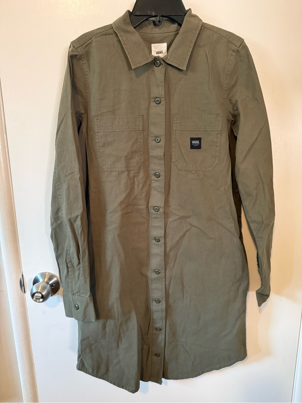Vans Olive Green Longline Button-Up Shirt Dress